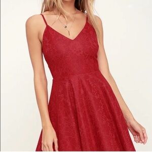 Like New Lulu's Red Lace Skater Dress, size S